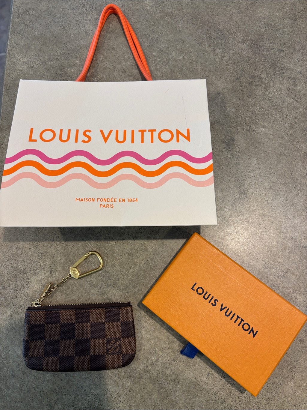 Louis Vuitton Brown Damier Key & Card Holder With Gold Chain